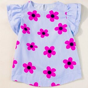 Lainey Pinstripe Floral Flutter Sleeve Blouse NWOT